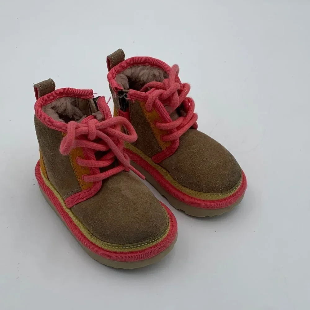 UGG Kids Jorie Tan & Pink Suede Boots – Size 6
